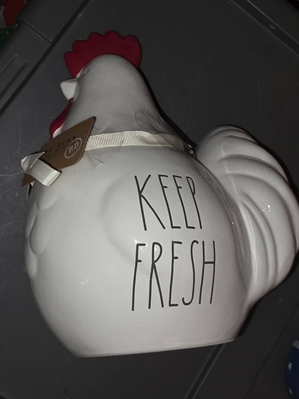 Rae Dunn White Ceramic Rooster Canister with Red Comb